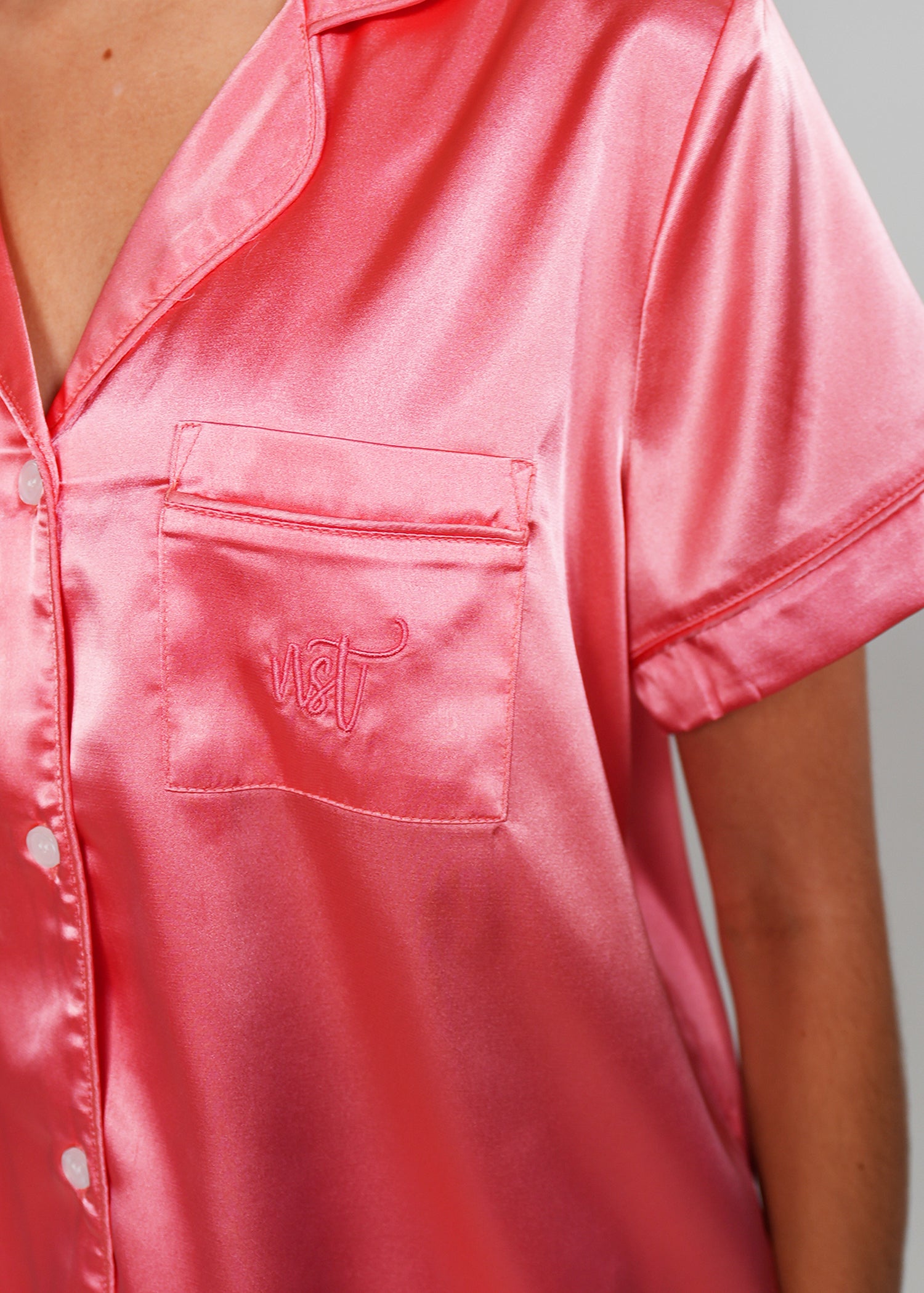 Night Sweet Thing Womens Coral Pink Satin Short Pajama Set