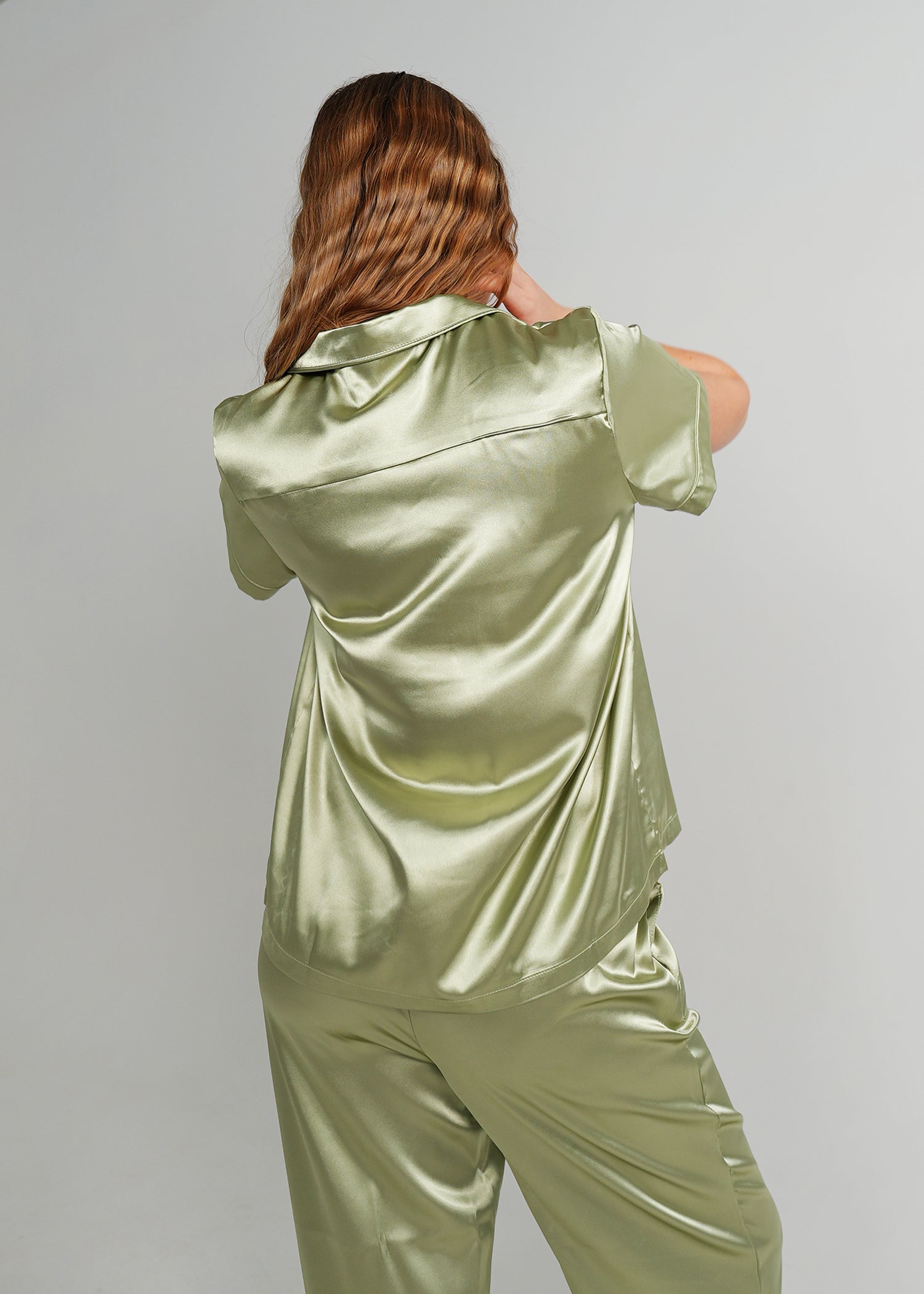 Night Sweet Thing Womens Gum Leaf Satin Long Pajama Set