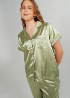 Night Sweet Thing Womens Gum Leaf Satin Long Pajama Set
