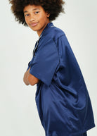 Night Sweet Thing Mens Navy Matte Satin Short Pajama Set