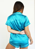 Night Sweet Thing Womens Turquoise Satin Short Pajama Set