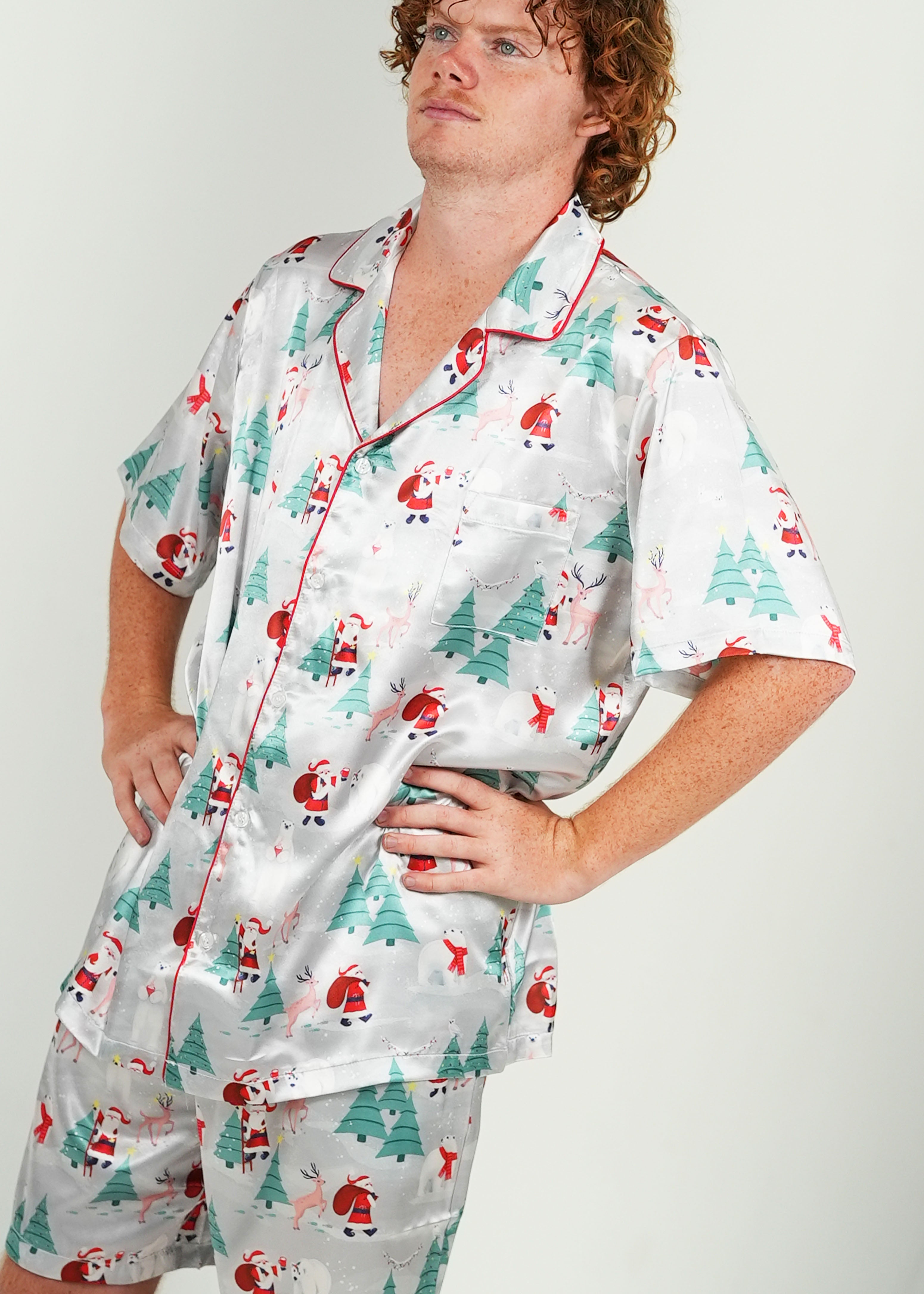 Pajama Set Pajamas For Short Guys Mens Winter Wonderland Satin