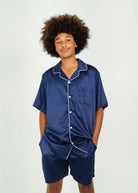 Night Sweet Thing Mens Navy Matte Satin Short Pajama Set