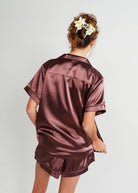 Night Sweet Thing Womens Chocolate Satin Short Pajama Set