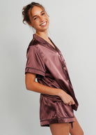 Night Sweet Thing Womens Chocolate Satin Short Pajama Set