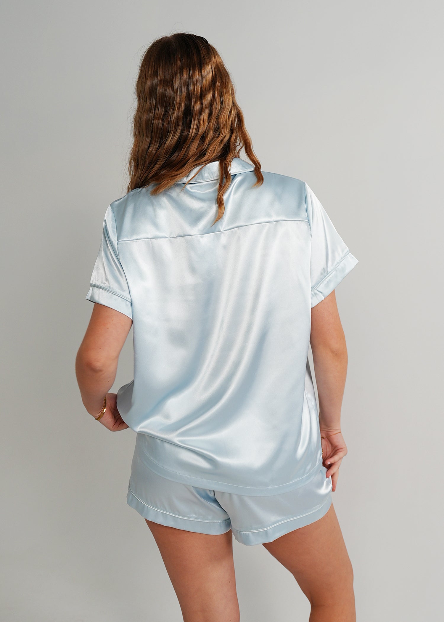 Night Sweet Thing Womens Baby Blue (With Baby Blue Piping) Satin Short Pajama Set