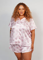 Night Sweet Thing Womens Blush Clamshell Satin Short Pajama Set