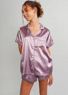 Night Sweet Thing Womens Dusty Plum Satin Short Pajama Set