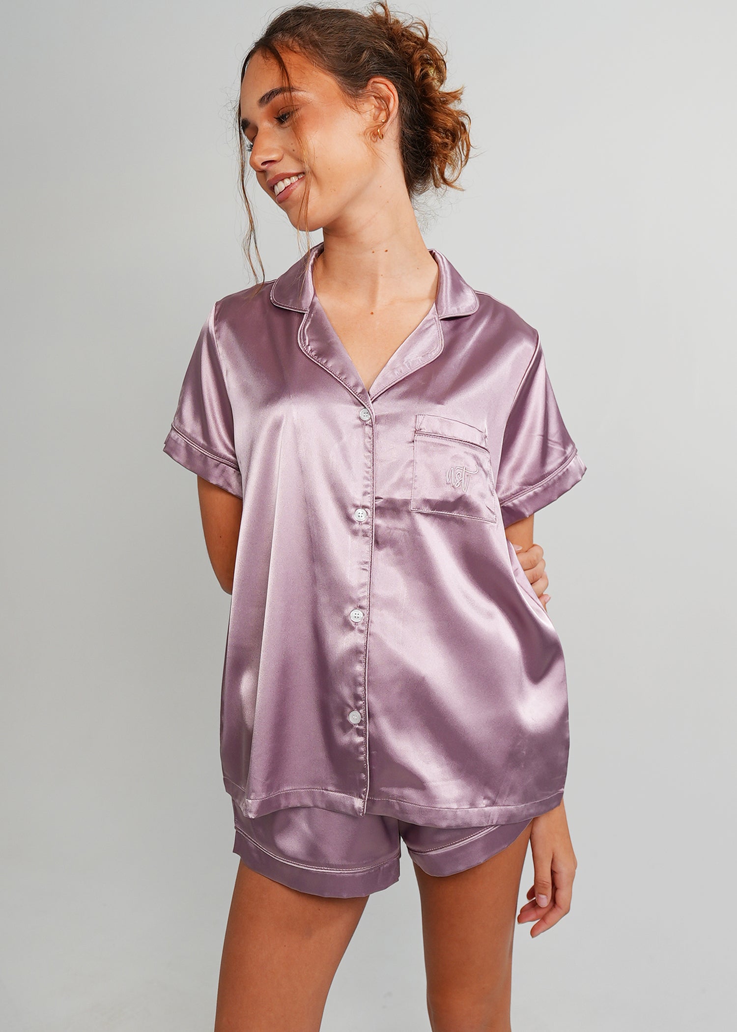 Night Sweet Thing Womens Dusty Plum Satin Short Pajama Set