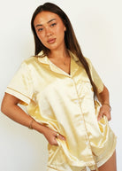 Night Sweet Thing Womens Golden Ticket Satin Short Pajama Set