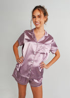 Night Sweet Thing Womens Dusty Plum Satin Short Pajama Set