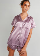 Night Sweet Thing Womens Dusty Plum Satin Short Pajama Set