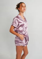 Night Sweet Thing Womens Dusty Plum Satin Short Pajama Set