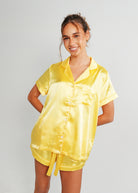Night Sweet Thing Womens Lemon Yellow Satin Short Pajama Set