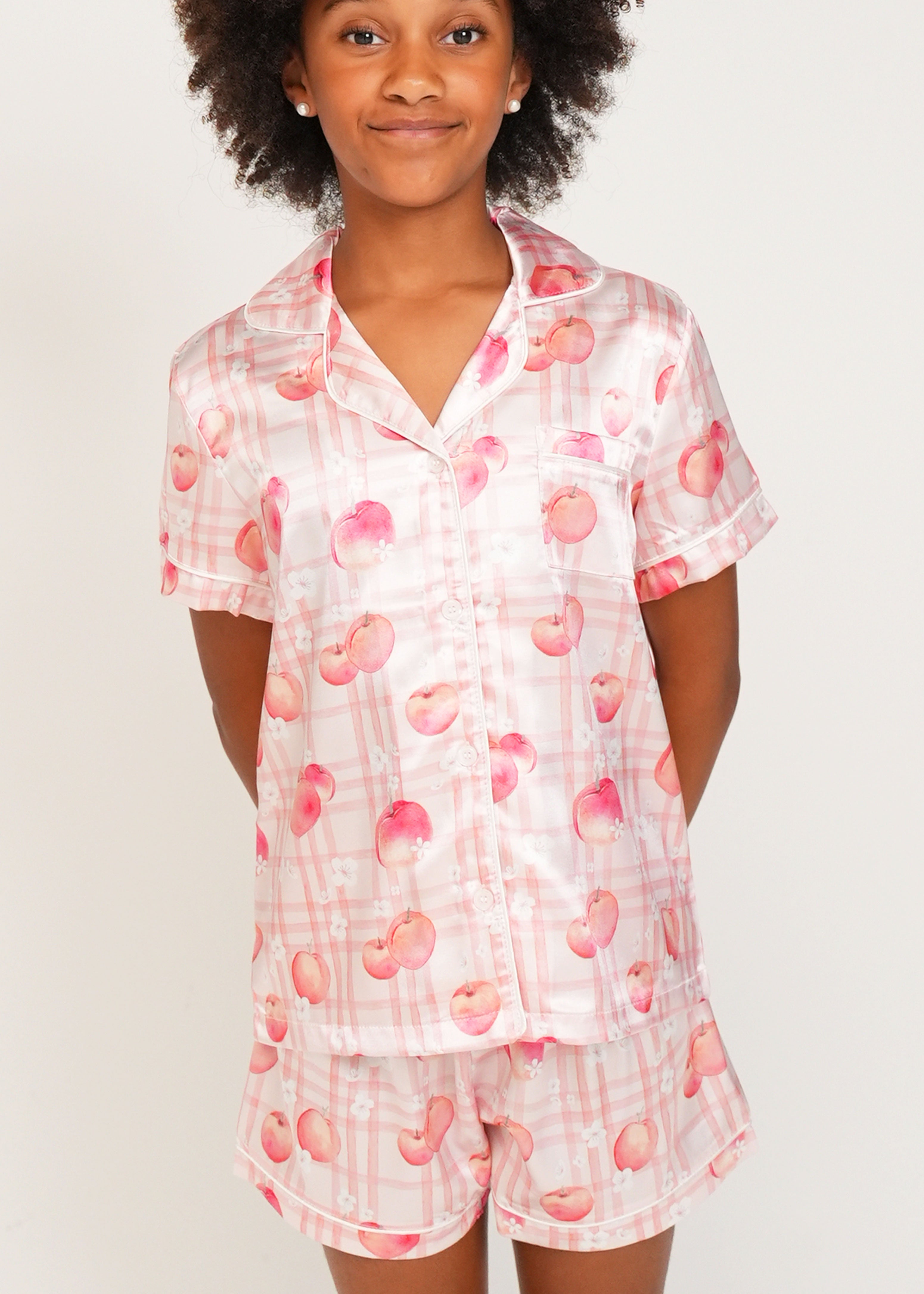 Girls' Peaches Satin Short PJ Set | Cute & Comfy Sleepwear – Night ...