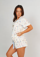 Night Sweet Thing Womens Beach Huts Jersey Knit Cotton Short Pajama Set