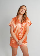 Night Sweet Thing Womens Candy Orange Satin Short Pajama Set