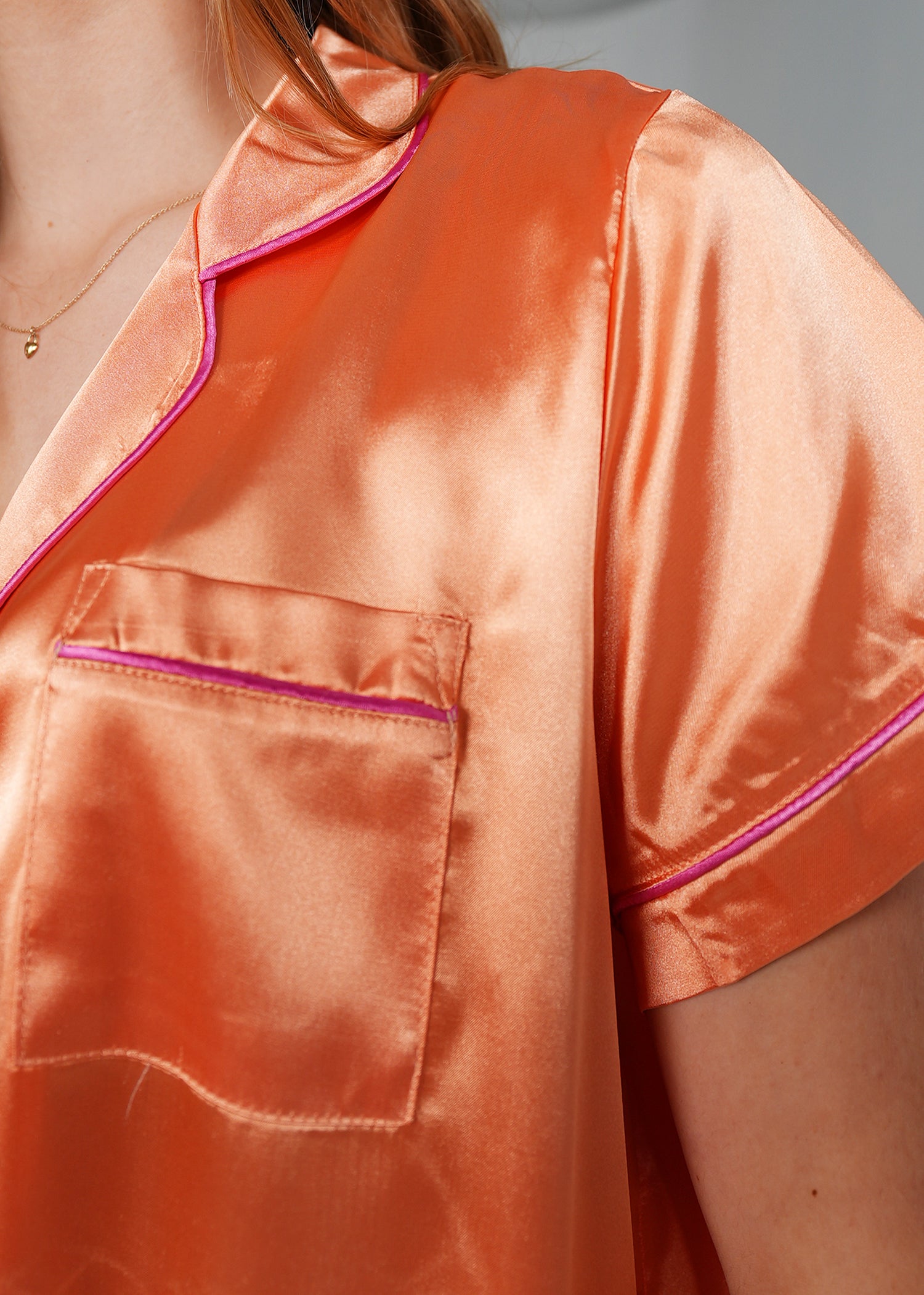 Night Sweet Thing Womens Candy Orange Satin Short Pajama Set