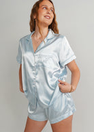 Night Sweet Thing Womens Baby Blue (With Baby Blue Piping) Satin Short Pajama Set