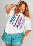 Night Sweet Thing Womens Ocean Drift T-Shirt & Short Pants PJ Set Satin T-Shirt Pajama Set