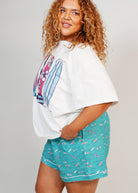 Night Sweet Thing Womens Ocean Drift T-Shirt & Short Pants PJ Set Satin T-Shirt Pajama Set