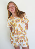 Night Sweet Thing Girls Sunflower Jersey Knit Cotton Short Pajama Set Kids