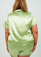 Womens Sage Green Satin Short Pyjama Set