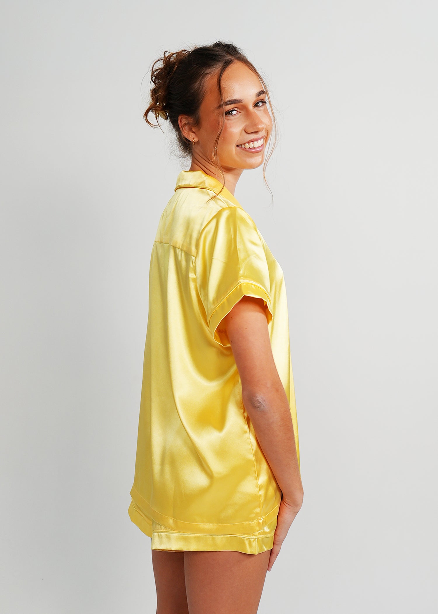 Night Sweet Thing Womens Lemon Yellow Satin Short Pajama Set