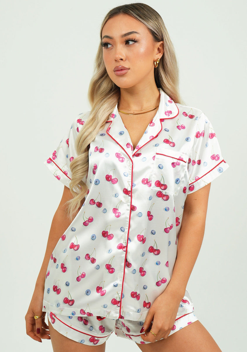 Cherries and Berries Satin Short Pyjama Set – Night Sweet Thing