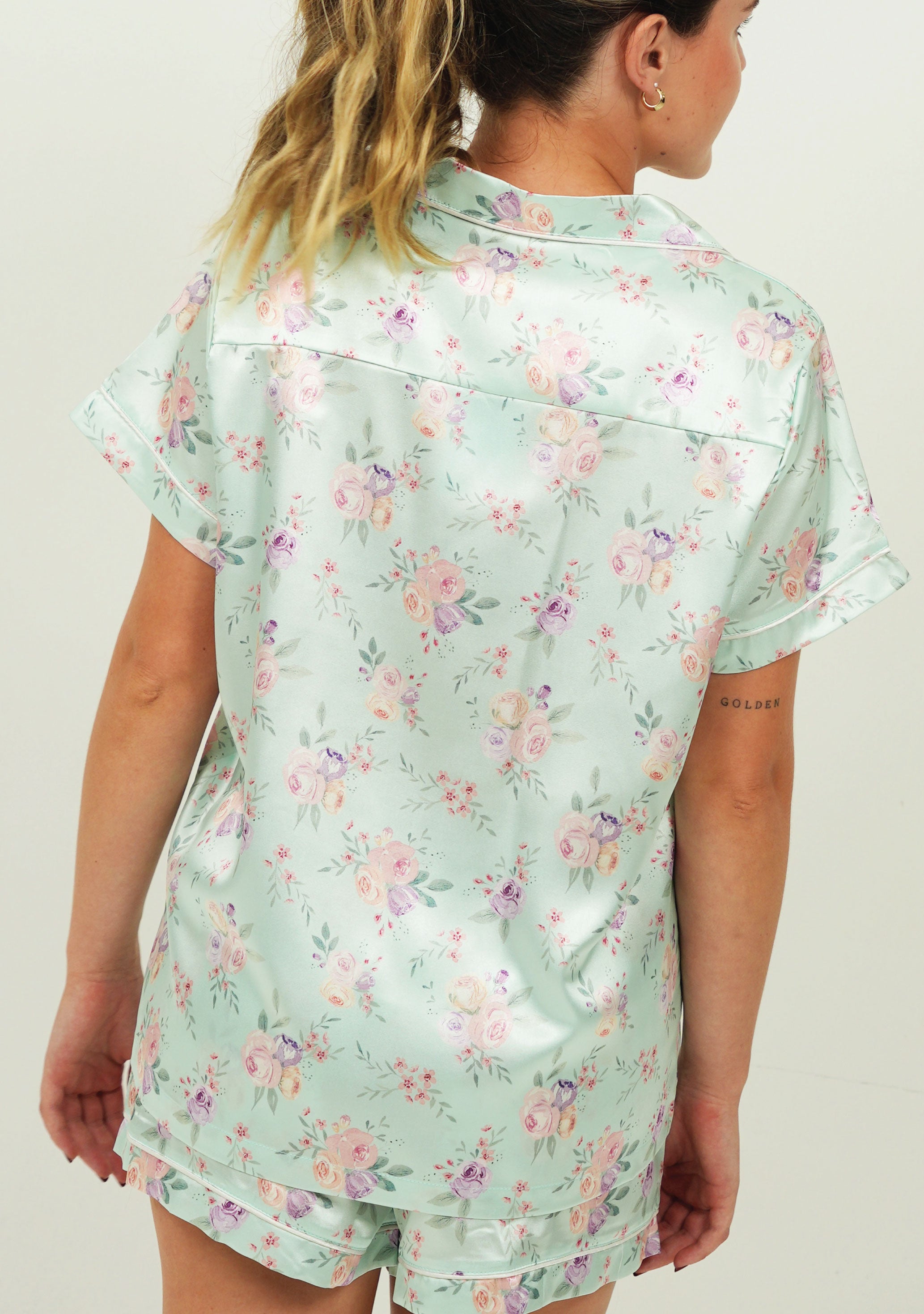 Mint Blossom Satin Short Pyjama Set