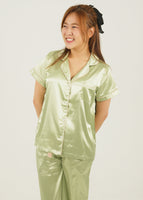 Womens Sage Green Satin Long Pyjama Set