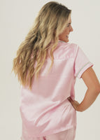 Womens Blush Pink Satin Short Pyjama Set