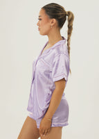 Womens Lilac Satin Short Pyjama Set