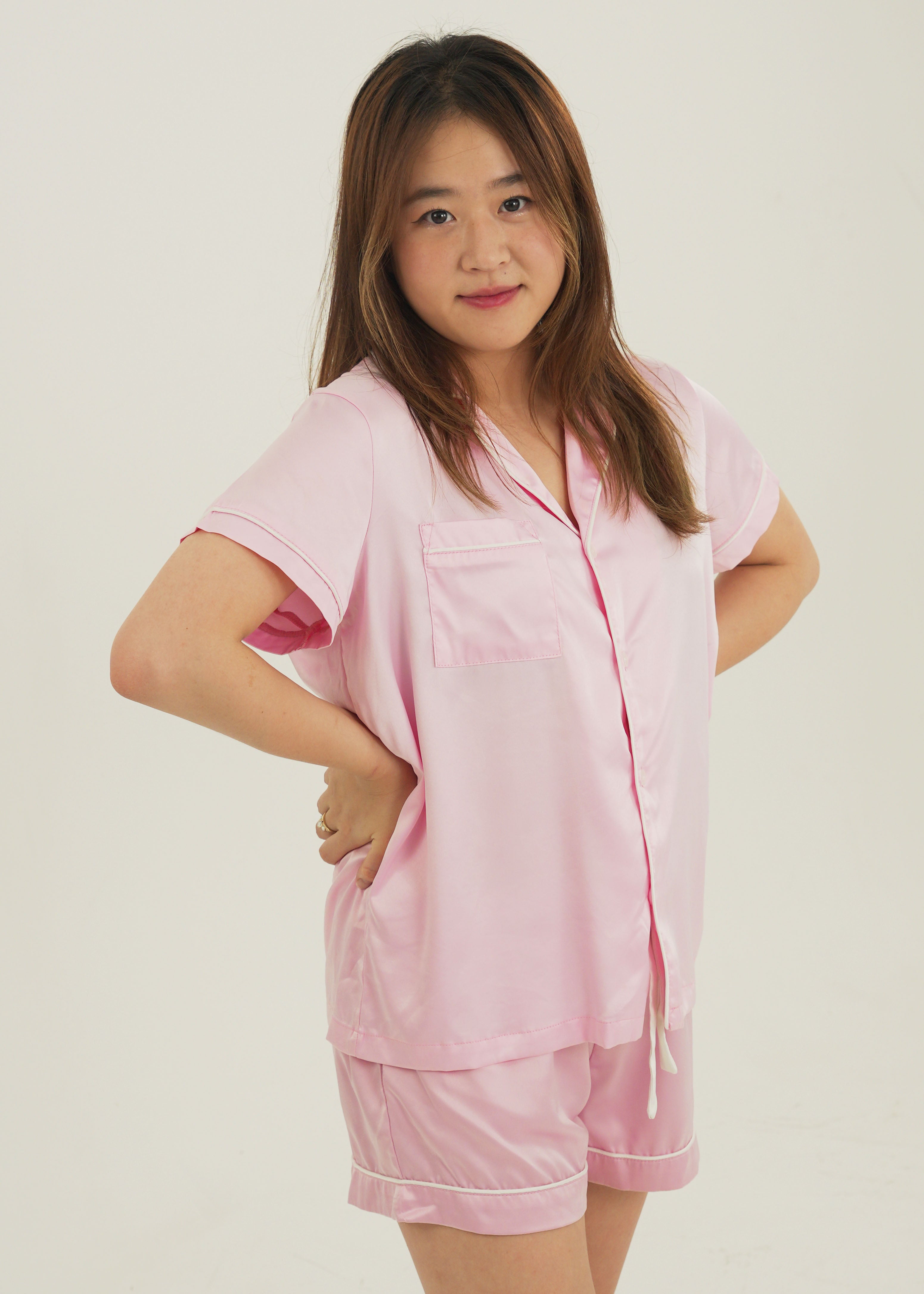 Baby Pink Matte Satin Short Pyjama Set