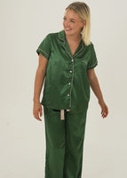 Womens Forest Green Satin Long Pyjama Set