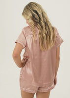 Womens Rose Pink Satin Short Pyjama Set