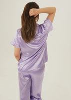Womens Lilac Satin Long Pyjama Set