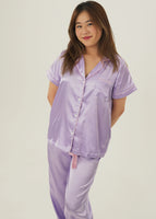 Womens Lilac Satin Long Pyjama Set