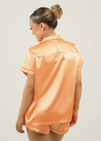 Womens Candy Orange Satin Short Pyjama Set